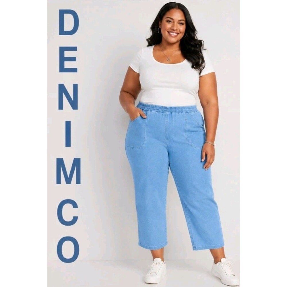 DENIM CO Womens 1X Original Waist Pull-On Stretch Cropped Lt Wash Jeans A14925 - Picture 1 of 4
